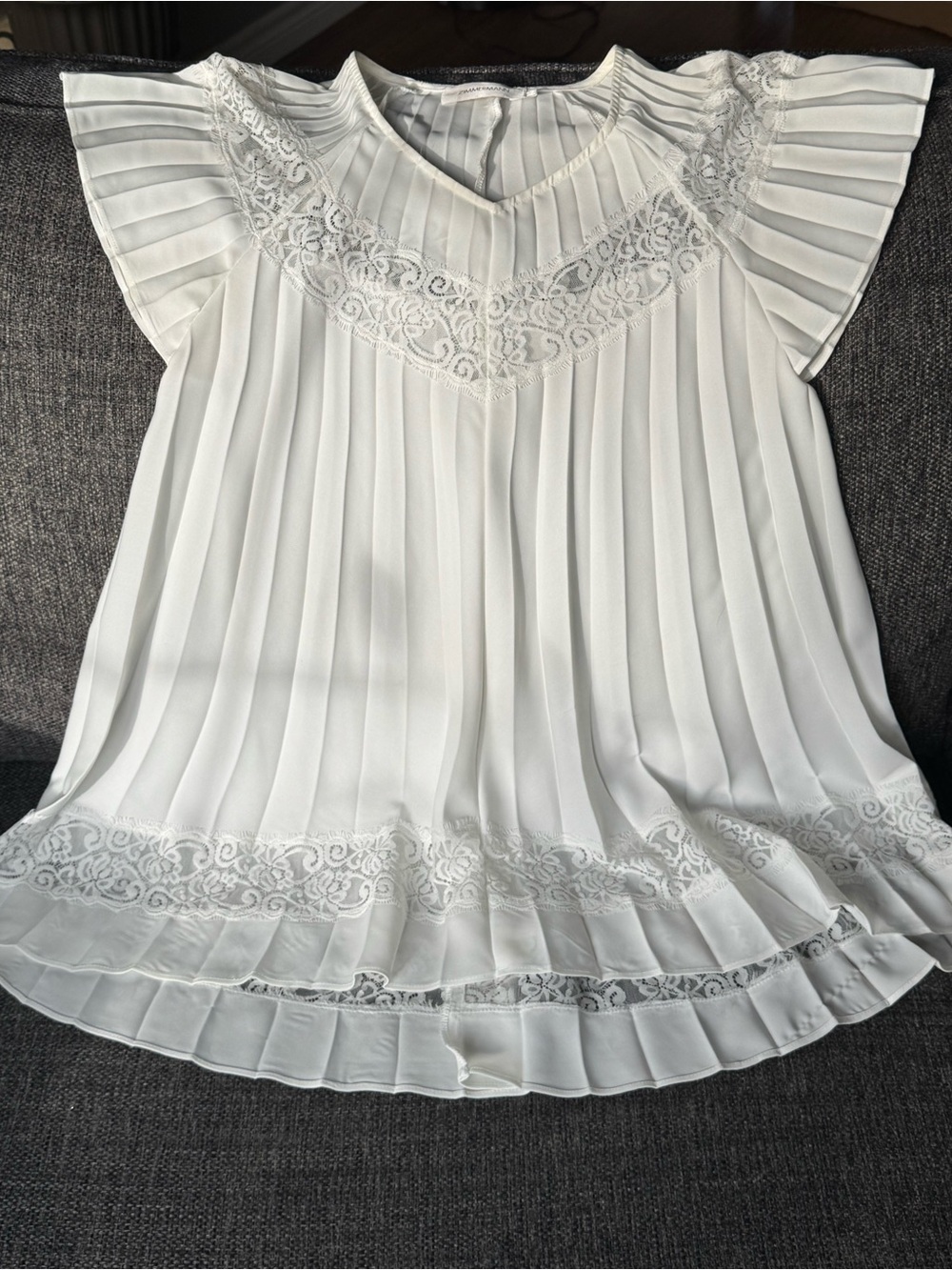 Zimmermann Elegant White Pleated Lace-Trim Women's Blouse